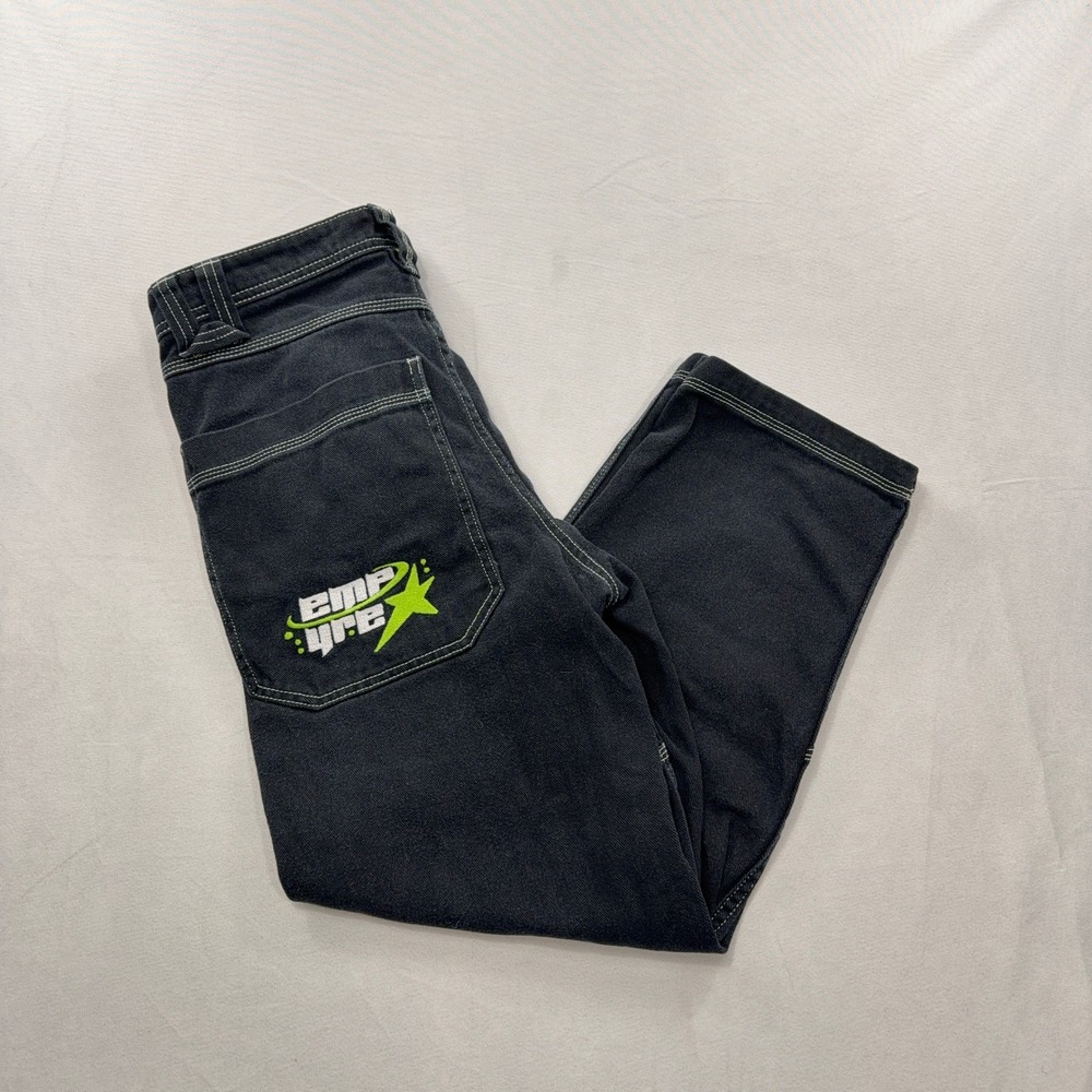 Empyre Skate Pants Double Knee Contrast Stitch Black Lime Green Mens 28